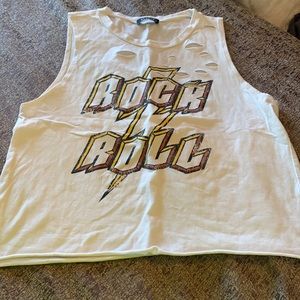White tank top that says “AC/DC”